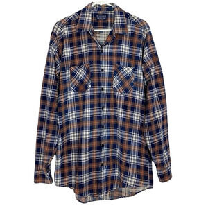 Vintage 90s Plaid Button Down Flannel Shirt Mens Large Tall Unisex Printed Brown
